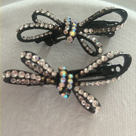 Vintage Double Bow Barretts with Borealis Aurora and Clear Crystals - Picture 10 of 11